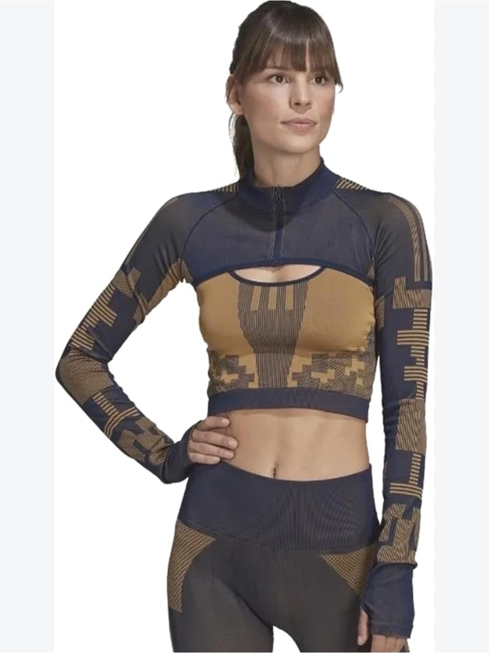 NWT Adidas x Karlie Kloss Mock Neck Long Sleeve Crop Top - Navy - Large
